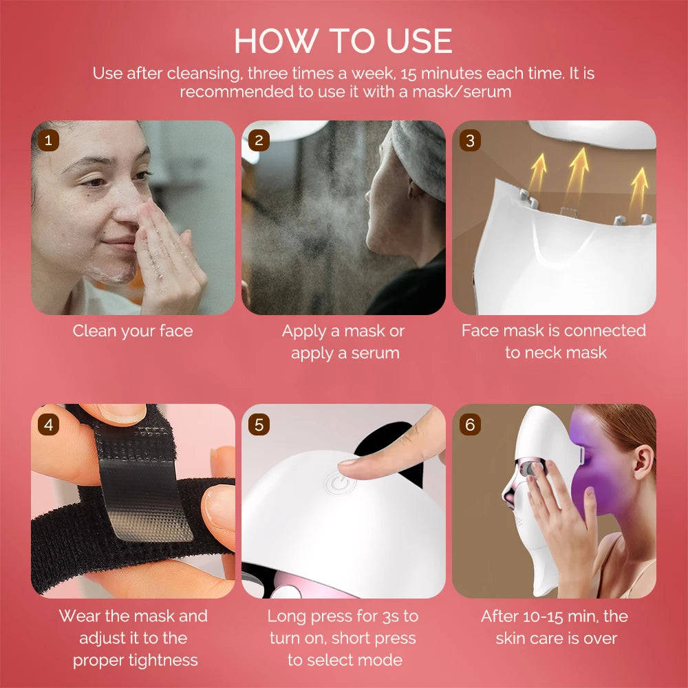 7 Colors LED Face Neck Mask Rechargeable LED Photon Beauty Mask Machine Facial Lifting Skin Care Tool
